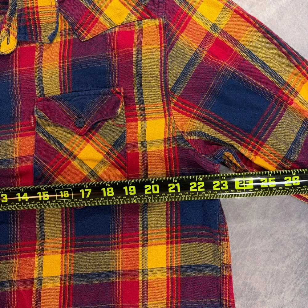 Levi's Flannel Shirt Mens XXL Red Yellow Blue Plaid Western Cotton Button Down